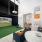 golf simulator with seating area